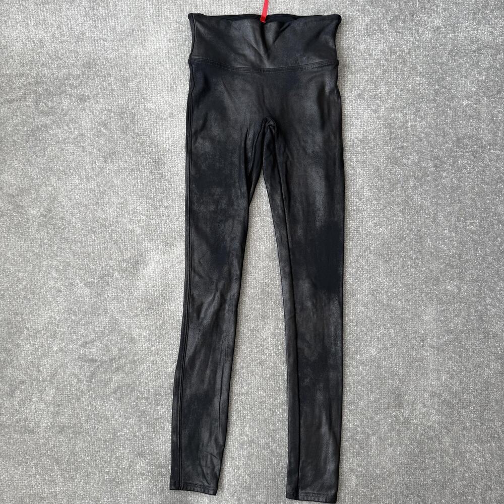 Spanx Leggings Womens Small Black Faux Leather High Waisted Shaping Control 2437